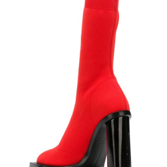 Alexander McQueen Red Knit Stretch Fabric Sock Boots Size 39 - Picture 2 of 5
